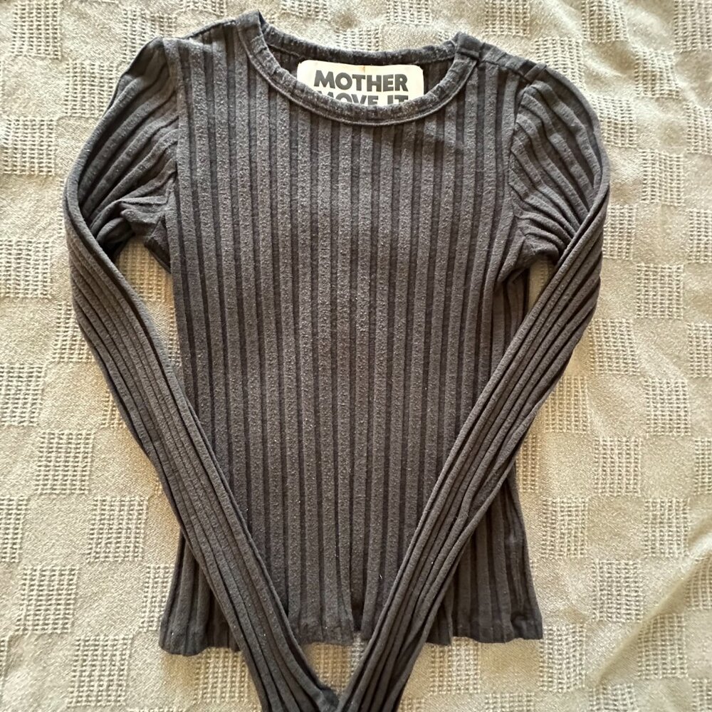 MOTHER Black Ribbed Long-Sleeve Scoop Neck Tee T-Shirt Top
